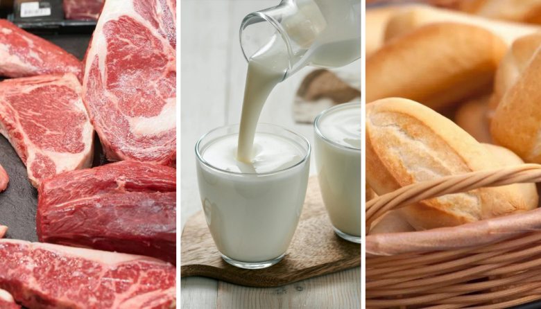 Caída histórica en el consumo de leche, pan y carne